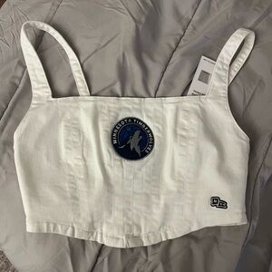 White Cropped Tank Top with Logo Patch Hype and Vice MINNESOTA TIMBERWOLVES